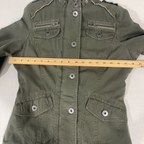 BB Dakota Sz M Military Style Jacket Green Quilted Boho Bella Mock Neck FLAW - Picture 9 of 12